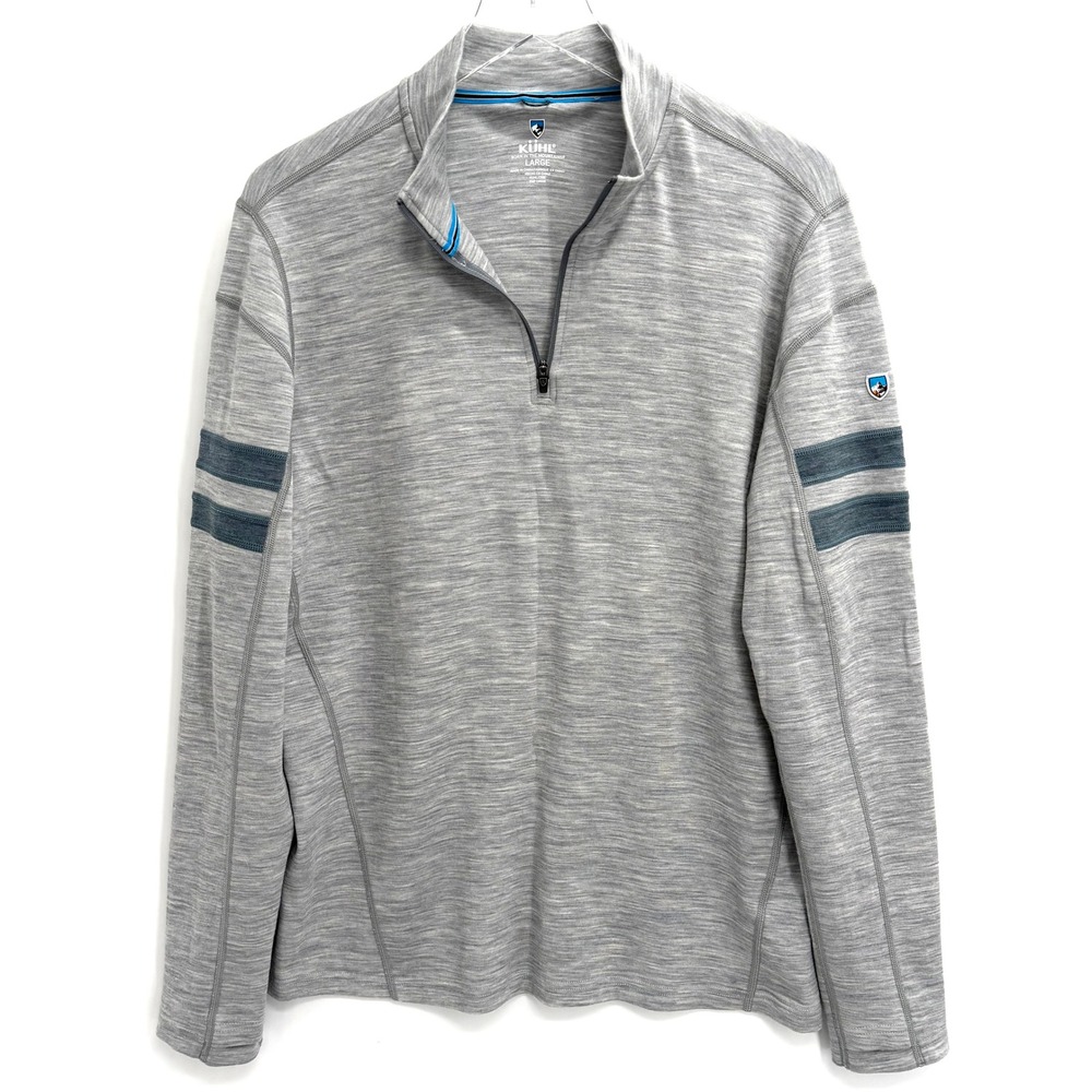 Kuhl Team Merino 1/4 Zip Mens Size L Wool Blend Pullover Sweater Grey 3237